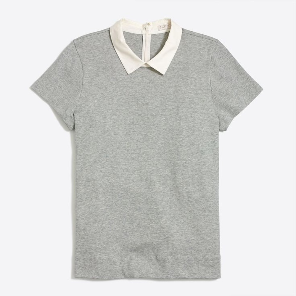 J. Crew Gray Cotton Short Sleeve Top with White Collar